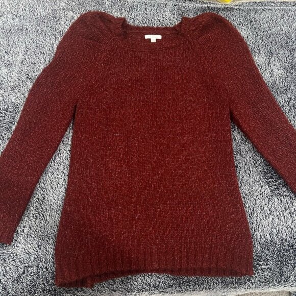 Lauren Conrad Maroon Puff Sleeve Sweater or Mini Knit Dress - Picture 1 of 2
